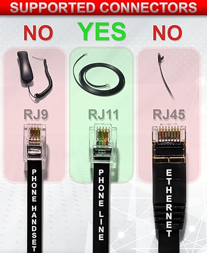 Miniatura 2 de Paquete de 2 cables telefónicos de 6 pulgadas, grado profesional, fabricado en Estados Unidos, enchufes RJ11 macho 6P4C con contactos dorados de 50