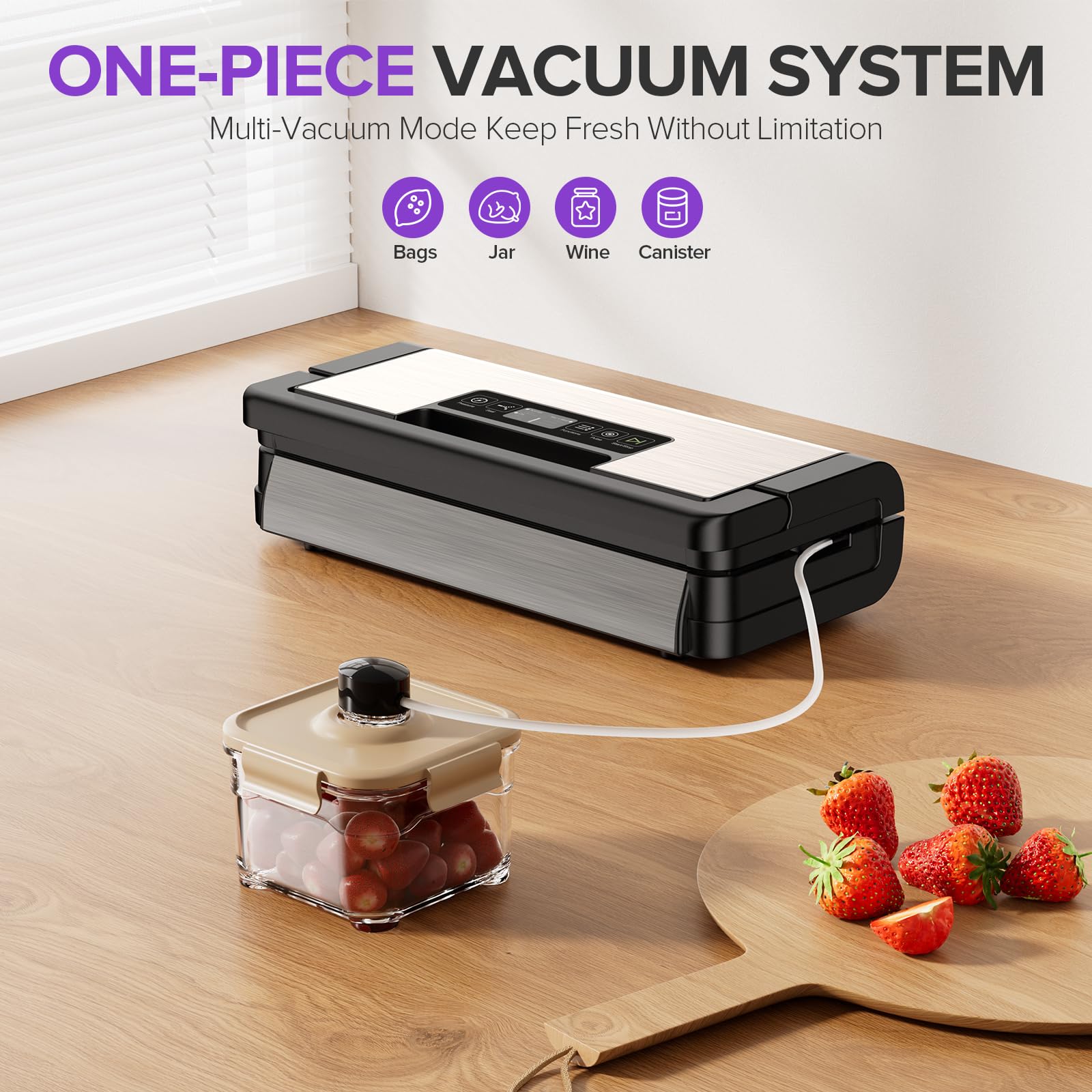 95kPa Vacuum Sealer Machine, Fully Automatic Food Sealer, Touch Display, 10-in-1 Functions & Powerful Sealing System with Double Heat Seal, Easy-Lock Handle, Built-in Cutter(Deep Gray)