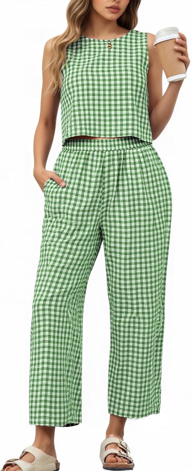 2 Piece Sets For Women 2025 Summer Fall Matching Wide Leg Crop Pants Outfits Travel Vacation Beach Lounge Sets