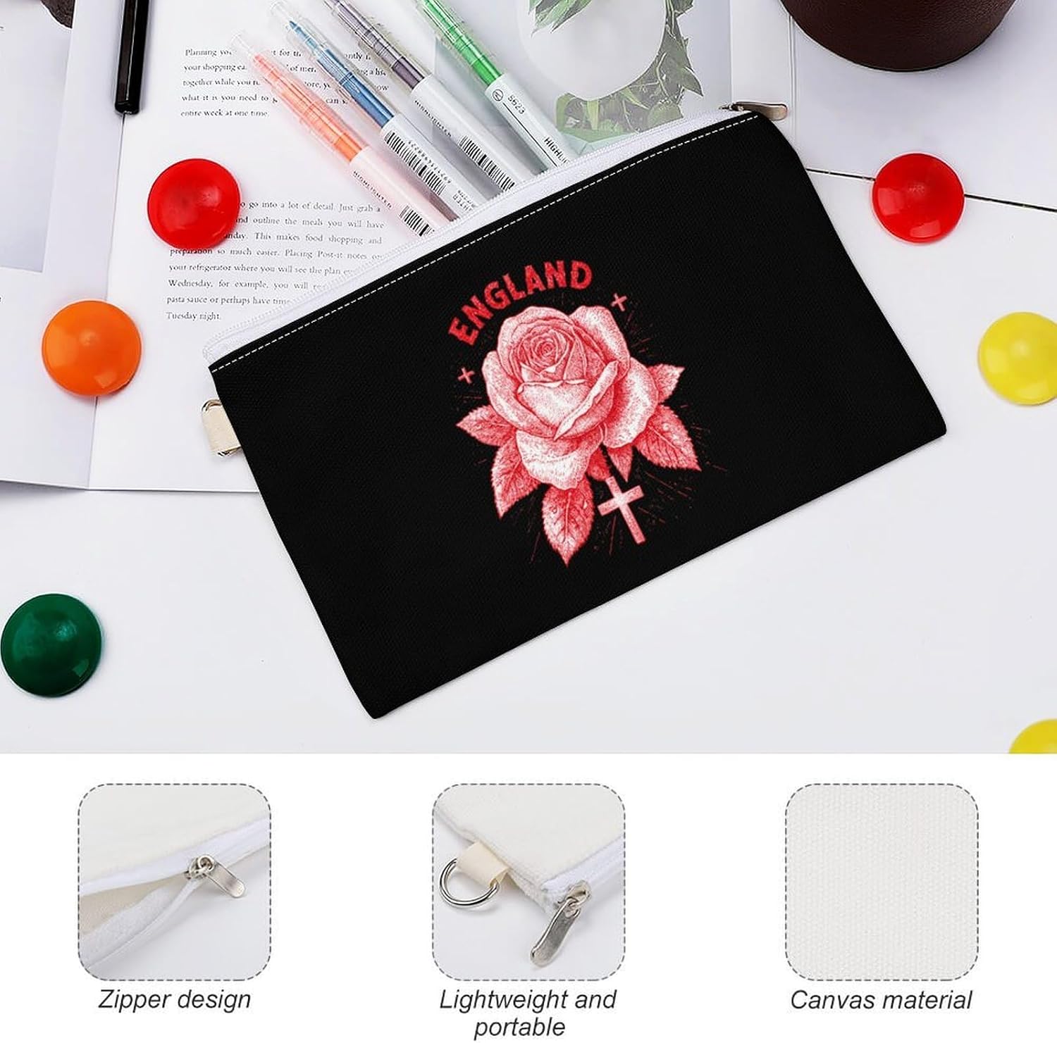 Red Rose England Flag Coin Purse Pouch Wallet Change Holder Zippered Makeup Bag For Men And Women