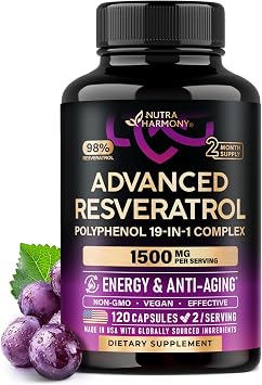 Resveratrol Supplement - 19-in-1 Organic Polyphenol Complex - Noni Extract | Berberine | Quercetin | Apple Cider Vinegar | Acai - for Women & Men - Antioxidant & Heart Health Support - 120 Capsules
