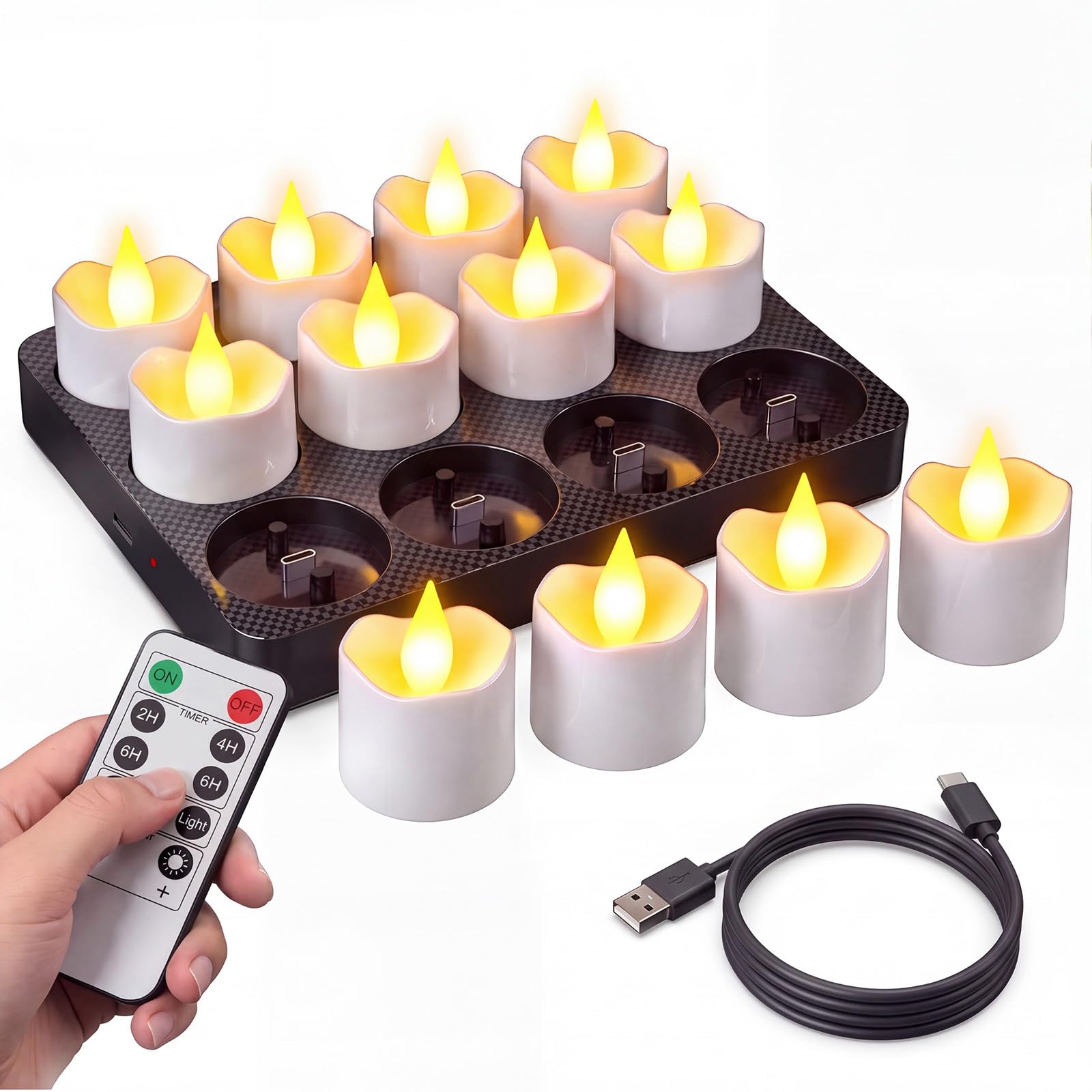 GZU Lot de 12 Bougie LED Chauffe Plat Flamme Vacillante Rechargeable