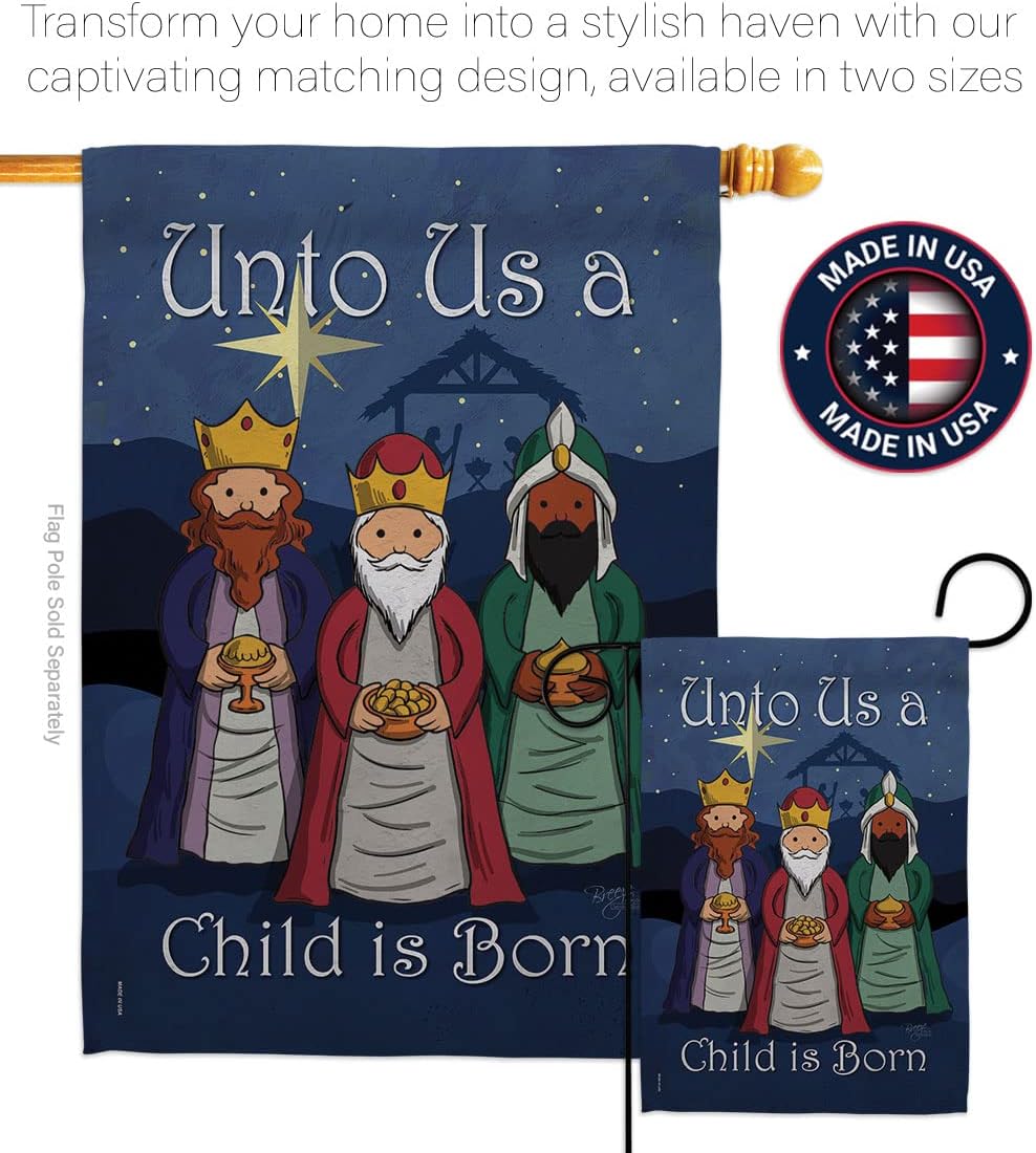 Breeze Decor GS114129-BO Child Is Born GF Winter Nativity Decorative Vertical Banner Pole, Garden Flag Set 13"x 18.5", Multi-Color
