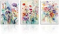 Dazzlewall 3 Pcs Watercolor Wildflower Canvas Wall Art Set - 12x16 Unframed Colorful Floral Prints for Bedroom Living Room Decor