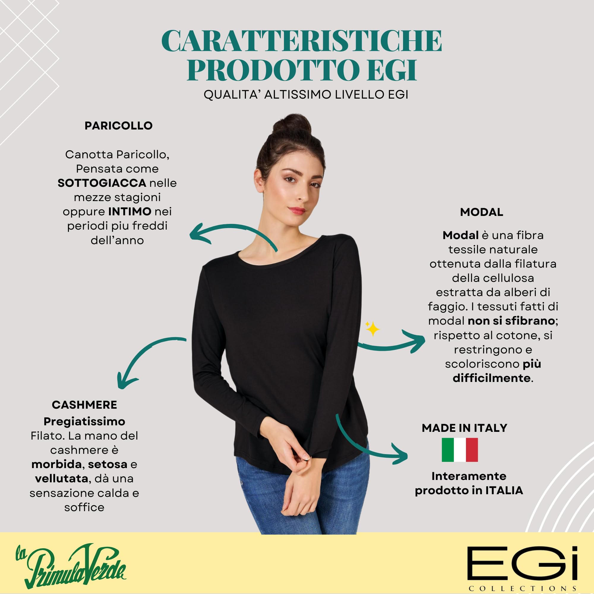 Maglia Donna Manica Lunga Cashmere Donna Modal Girocollo, Termica, Maglione Invernale Primavera, Autunno, Sottogiacca, Intimo Donna Elegante Maglia Termica, Made in Italy