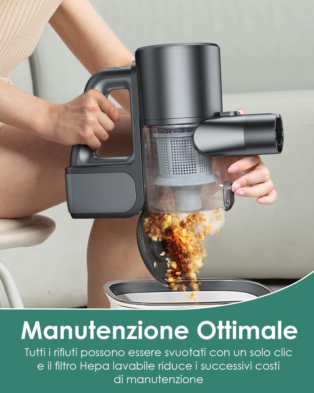 VersLife S7PRO Aspirapolvere senza fili, 500W/40KPA Scopa Elettrica, fino a 45 minuti di autonomia, display LED e luci frontali verdi, aspirapolvere autoportante per pavimenti duri, tappeti