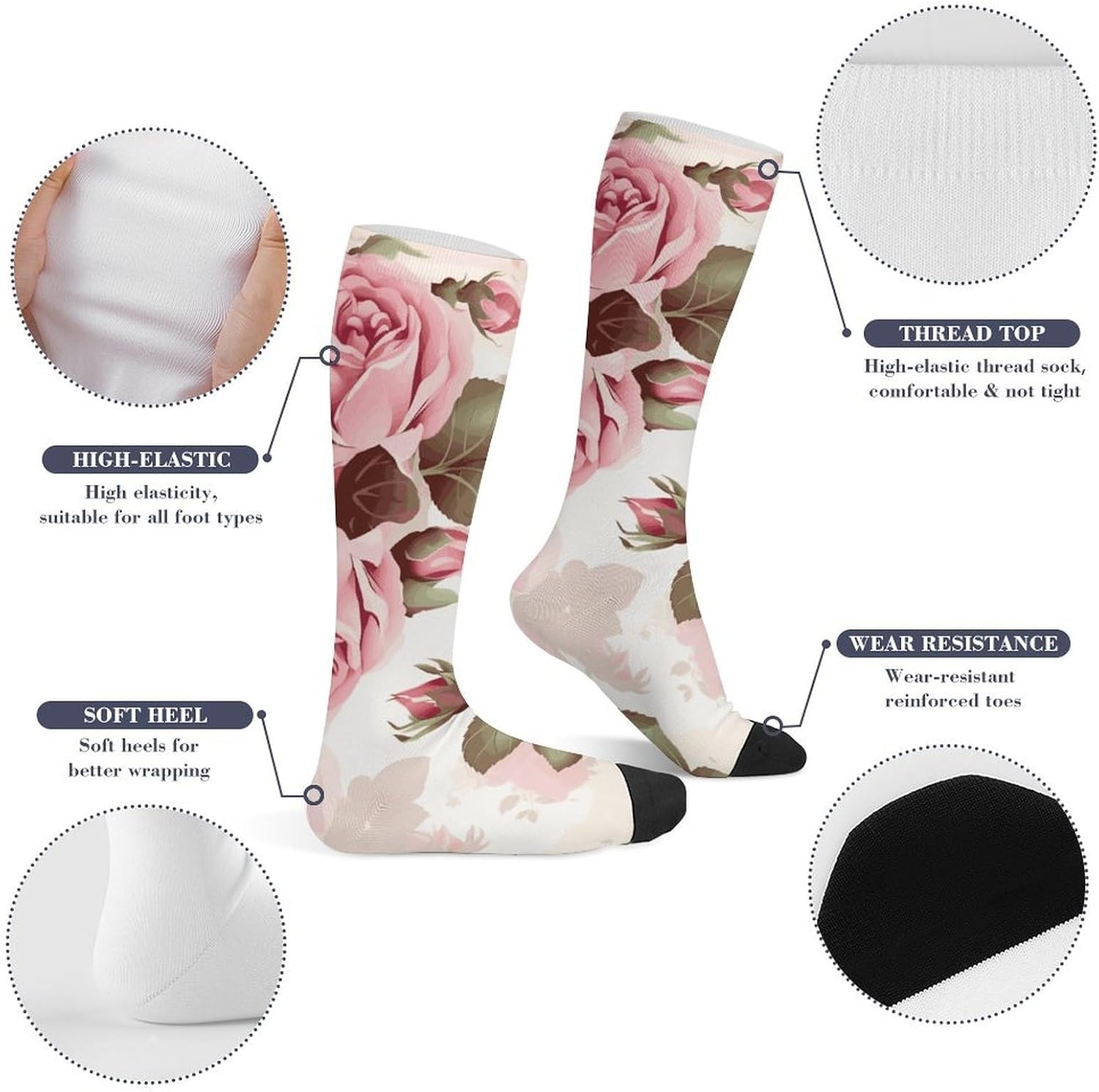 Pink Rose Floral Socks Soccer Sock Hockey Sock Basketball Socks Baseball,Softball,Volleyball,Lacrosse,Soccer for Men, Women,Team Sports It's The Best Gift for Her