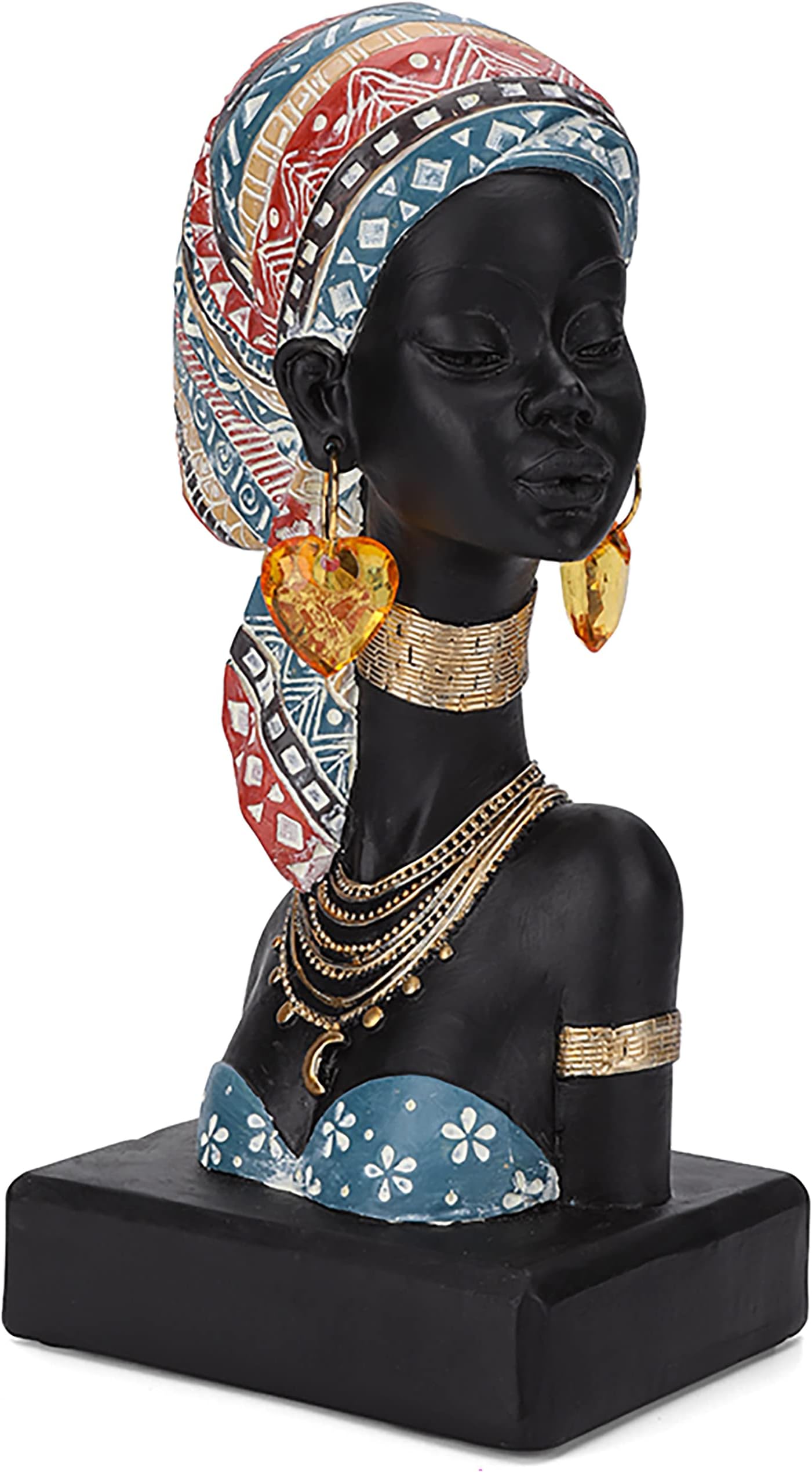African Statues for Home Decor, Sculptures Decorations for Living Room, 8.7'' African Lady Art Bust Figurines, Black Vintage Aesthetic Ornament for Shelf and Tables, Décor Accents Gifts for Women