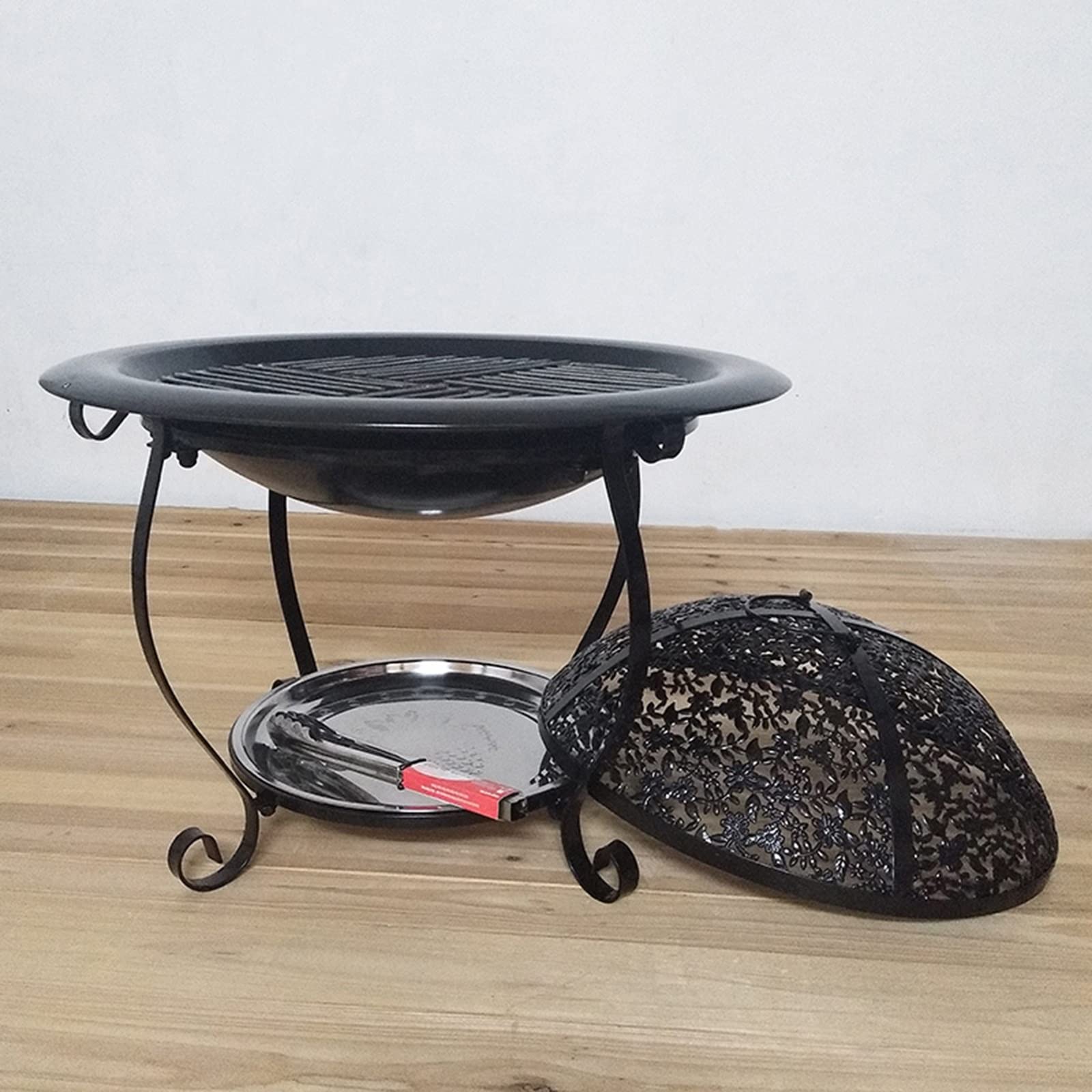Braciere da interni per carbone/tronchi/legna per feste in giardino, patio, barbecue, riscaldamento con coperchio in rete e griglia per stufa esterna