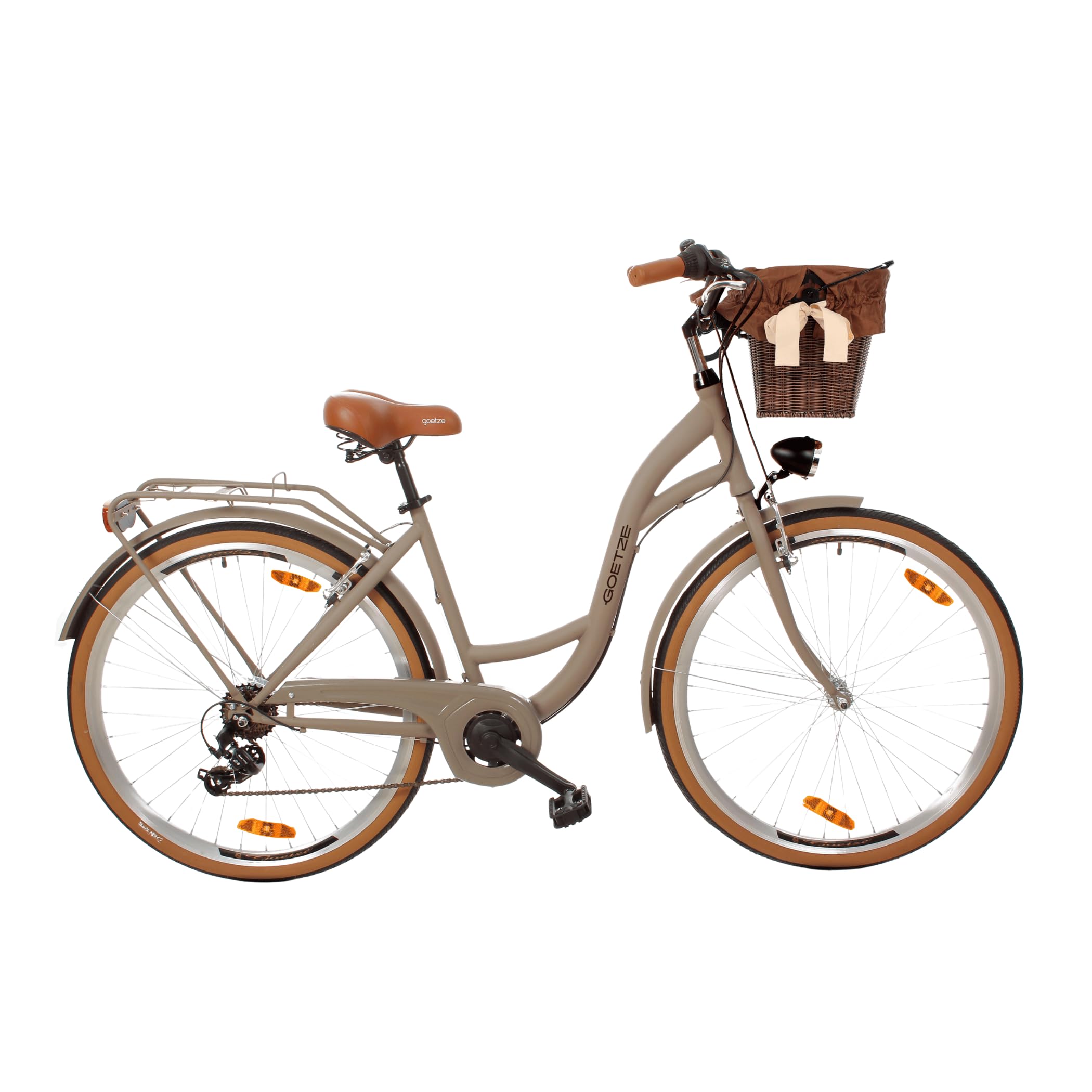 Goetze Mood 28 Zoll Citybike Damen | 18 Zoll Tiefeinsteiger | Shimano Tourney 7-Gang | LED-Beleuchtung | Korb & Gepäckträger | Komfortsattel | City Fahrrad für Alltag & Freizeit