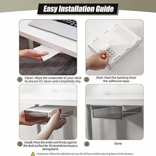 Miniatura 7 de 2 cajones de almacenamiento para debajo del escritorio, grandes y medianos, organizador de cajones de escritorio oculto debajo de la mesa para el