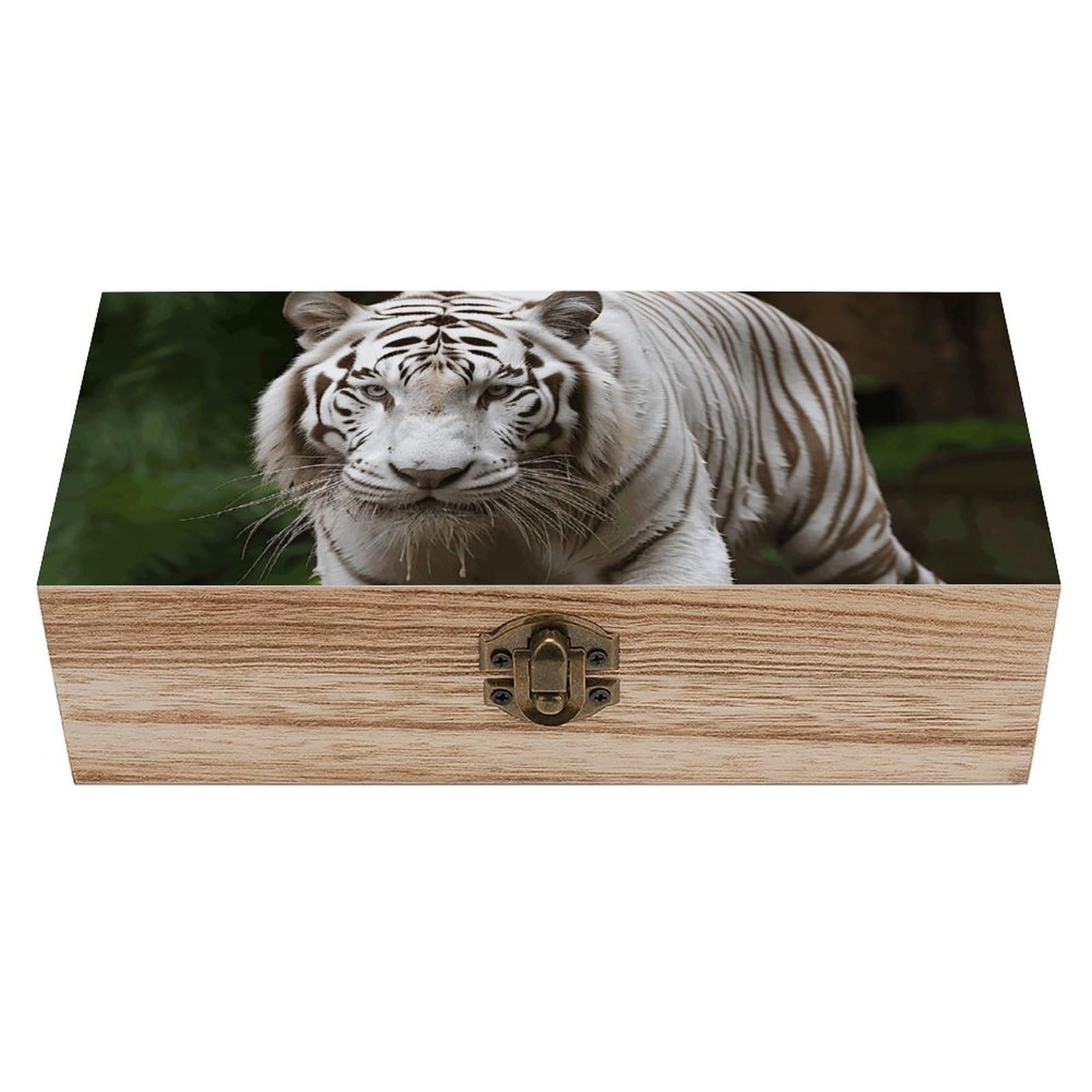 LZQPOEAS Majestic White Bengal Tiger Wooden Storage Box Small Decorative Box with Hinged Lid Handmade Elegant Keepsake Storage Box for Jewelry, Photos, Trinkets, Letter Gifts, Small Heirlooms