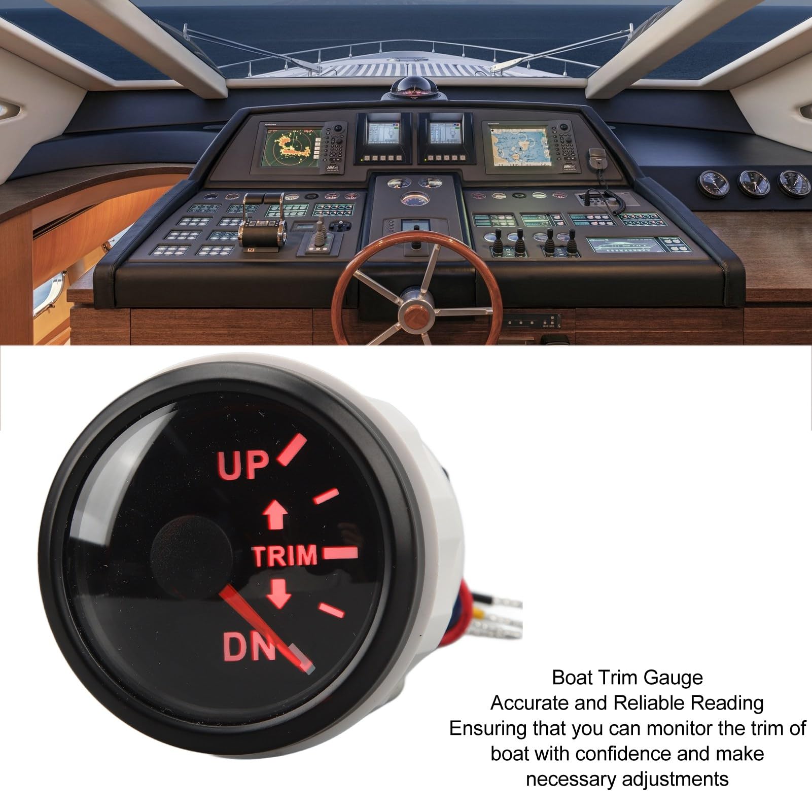 Boots-Trimmanzeige, 52 Mm, Boots-Trimmanzeige, Edelstahl, DC9 Bis 32 V UP DN, Marine-Trimm-Balance-Messgerät für Yachten, Marinesoldaten (Schwarzes Zifferblatt mit schwarzem