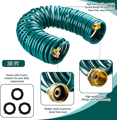 Miniatura 8 de Pangda Manguera de jardín de bobina de 25 pies x 38 pulgadas, manguera de agua expandible de EVA con boquilla de pulverización de 6 funciones,