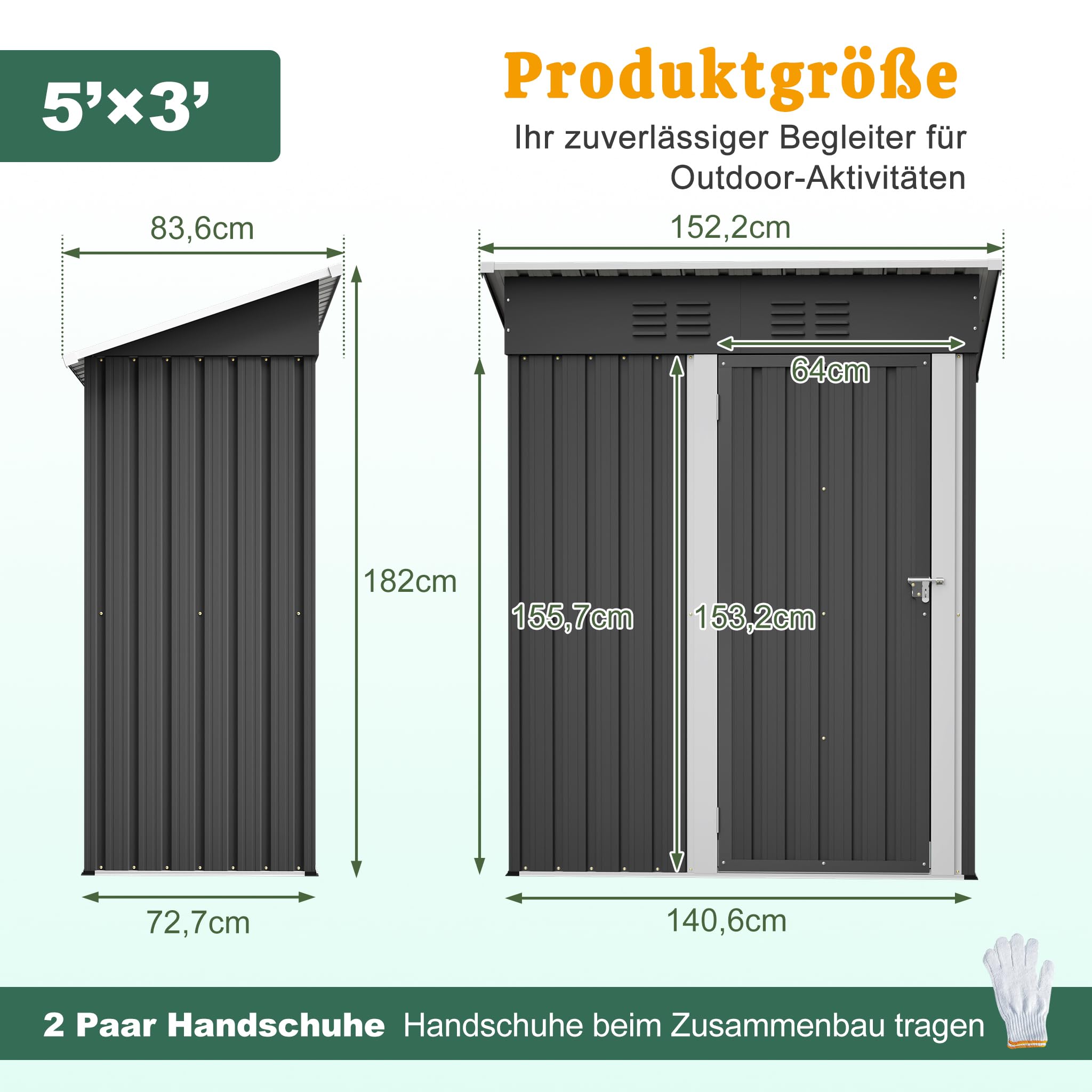 Casetta per attrezzi in metallo con tetto spiovente, in acciaio zincato a caldo con fondo, 230 x 180 cm, resistente agli agenti atmosferici come garage per biciclette, attrezzi da giardino e robot