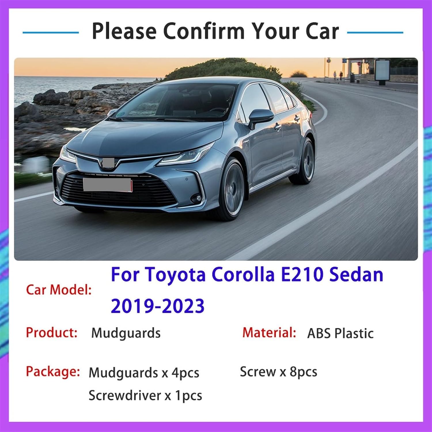 Mudflap for toyotas Corolla E210 Sedan 2019 2020 2021 2022 2023 Mudguard Fenders Splash Guards Front Rear Wheel Car Accessories