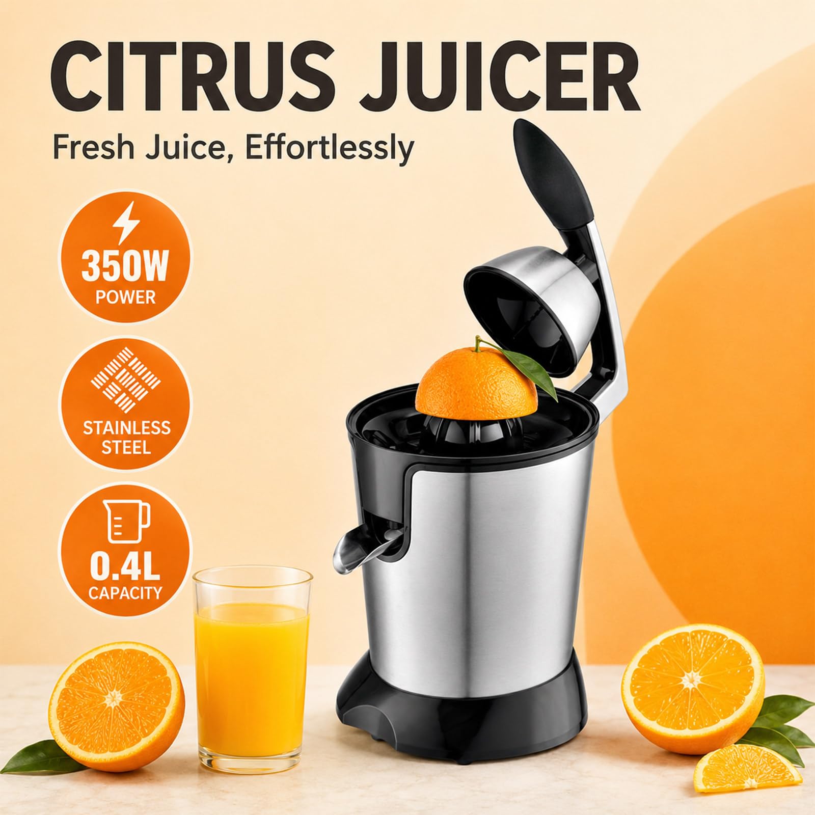 Presse d'Agrumes,350 W Extracteur Électrique pour Oranges et Pamplemousses
