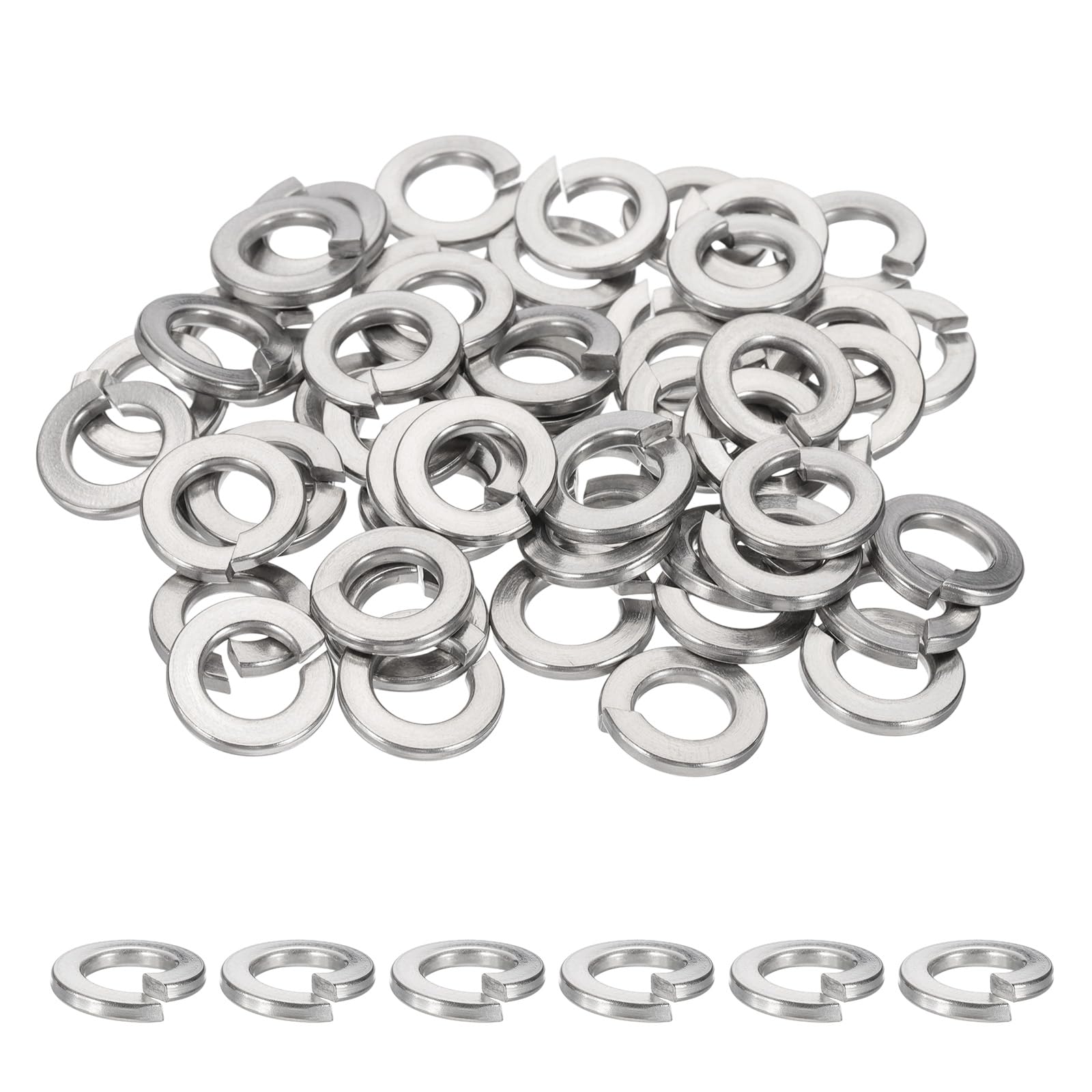 sourcing map 3/8 Spring Lock Washer, 304 Stainless Steel Split Lock Washers for Screws Bolts Cars Construction Machinery Silver Pack of 50
