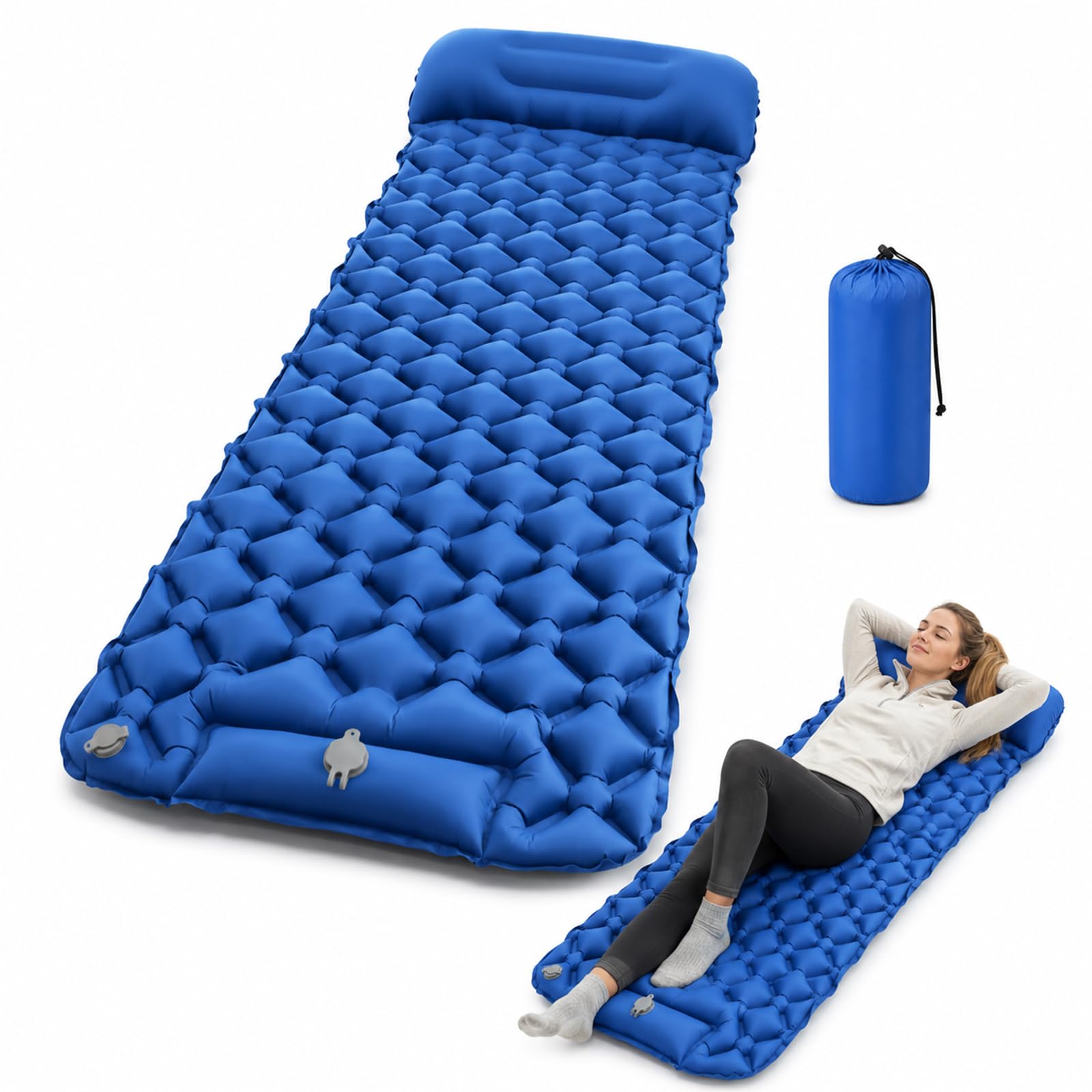 Muexoee Ultralight Inflatable Sleeping Pad with Built-in Foot Pump, 2" Thick Waterproof Camping Air Mattress, Compact Backpacking Sleeping Mat for Camping, Hiking, Travel
