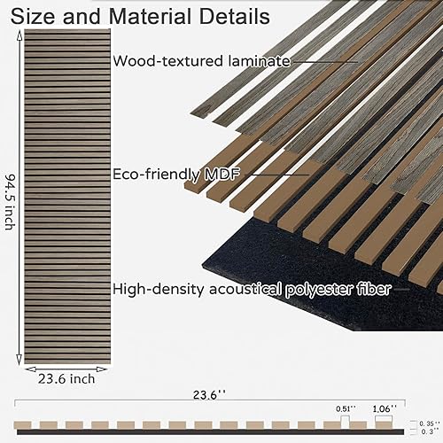 Miniatura 3 de Paneles de pared acústicos de madera de 94.5 x 23.6 pulgadas, paneles de pared flexibles 3D insonorizados, panel de pared de listones de madera para