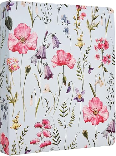 Miniatura 1 de Carpeta de 3 anillos vintage retro con tapa dura, anillos redondos de 1 pulgada con bolsillos interiores, plantas florales, escuela, oficina,