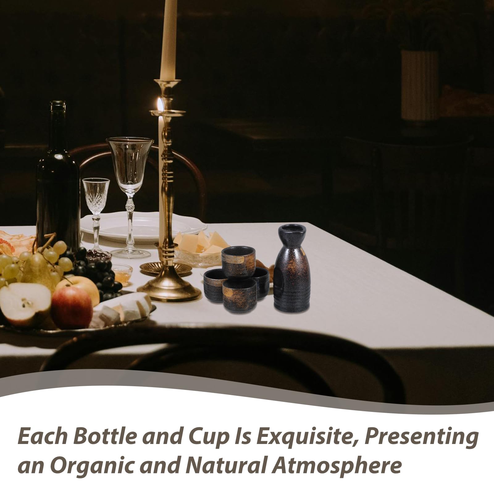 Veemoon Ensemble de saké en céramique - Saké en Porcelaine - Bouteille de Tokkuri - Tasse à saké Ochoko - Ensemble de Tasses - Comprend Carafe 4 Verres