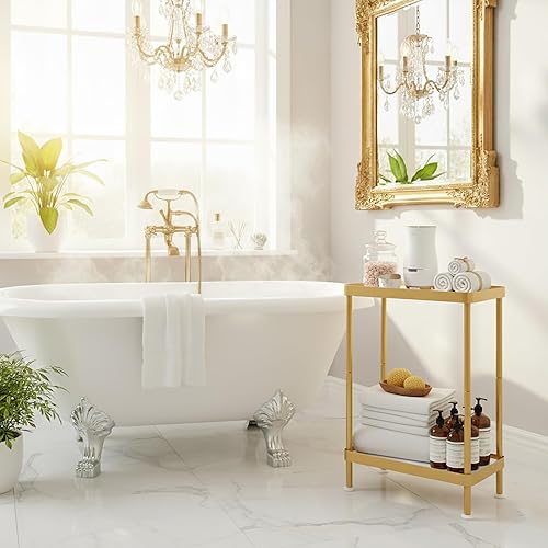 Miniatura 9 de Mesa auxiliar pequeña y estrecha, mesa auxiliar de 2 niveles con estante de almacenamiento, mesa de sofá para espacios pequeños en sala de estar,