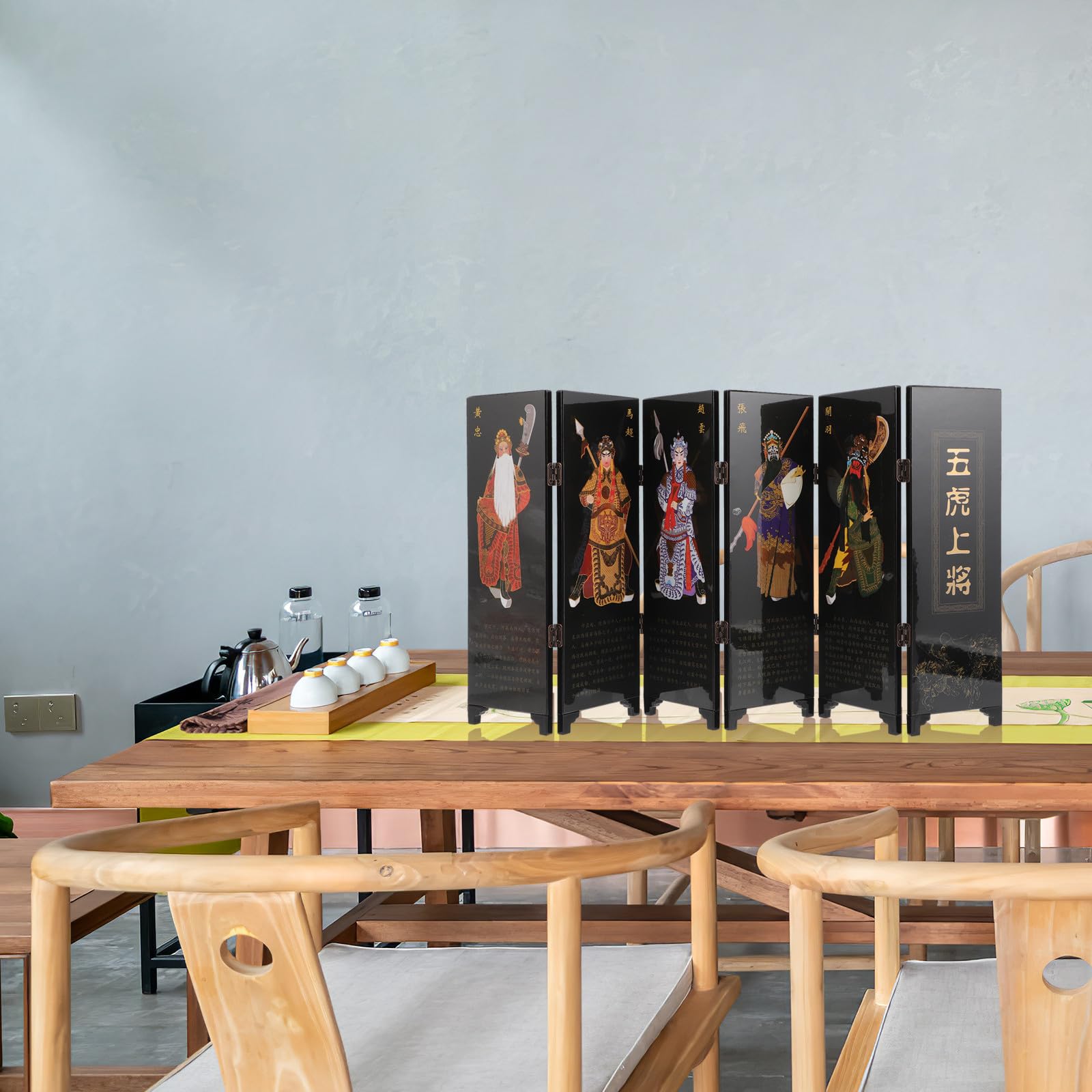 TOYANDONA Paravento Versatile e Decorativo Mini Divisorio Stile Cinese Pieghevole in Legno per Desktop Adatto per Arredamento Casa e Appassionati di Cultura Orientale