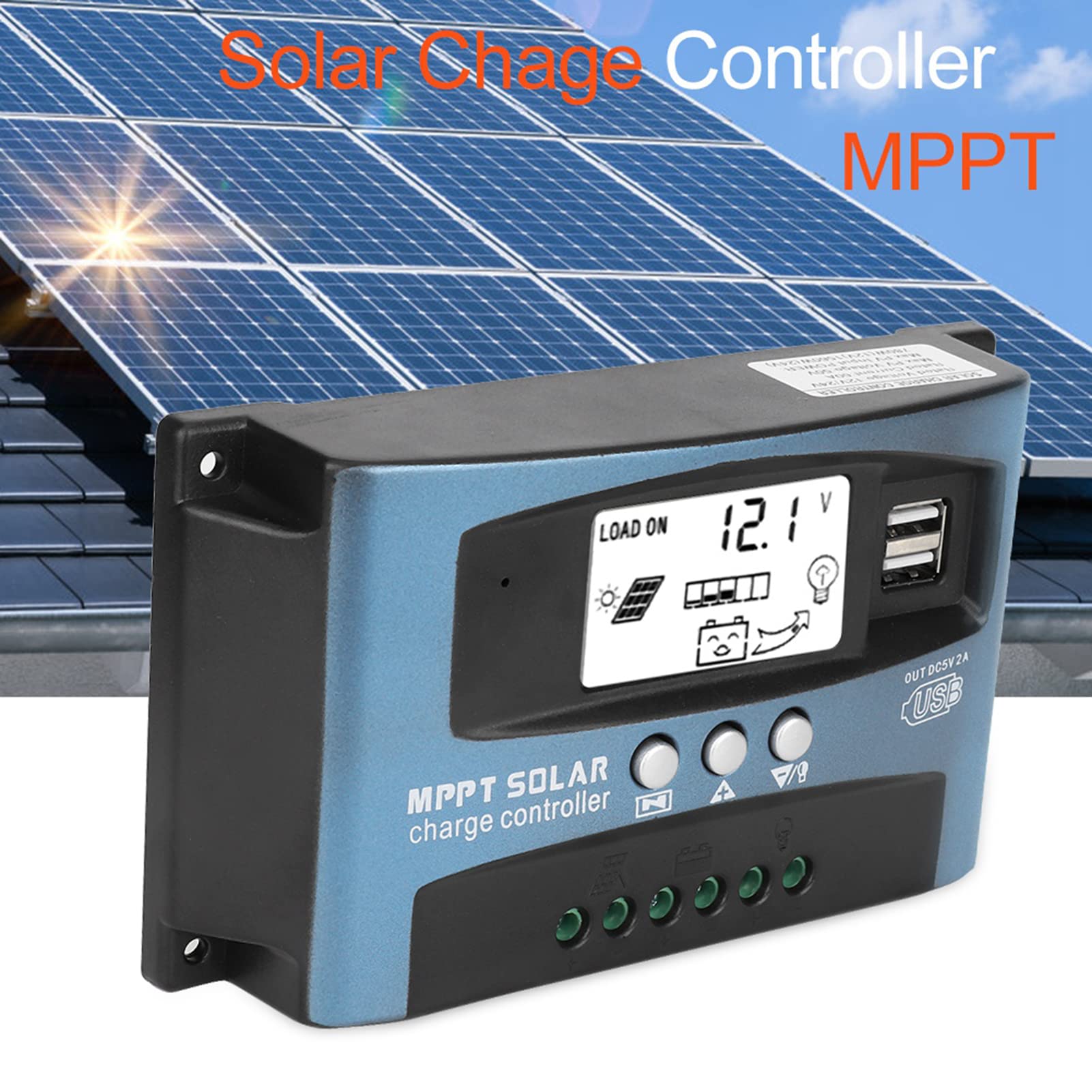 Kontroler ładowania słonecznego, MPPT 40/50/60/100A Kontroler ładowania słonecznego Podwójny wyświetlacz LCD USB 12 V 24V (100A)