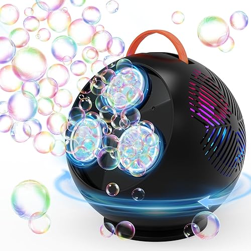 Máquina de burbujas automática para niños pequeños, recargable, portátil, esférico, LED, máquina de burbujas eléctrica, rotación automática de Negro