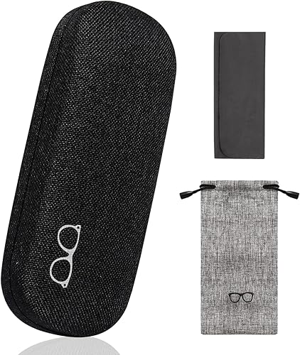 Estuche rígido para lentes con paño de limpieza, unisex, para lectura, para mujeres y hombres, Negro -