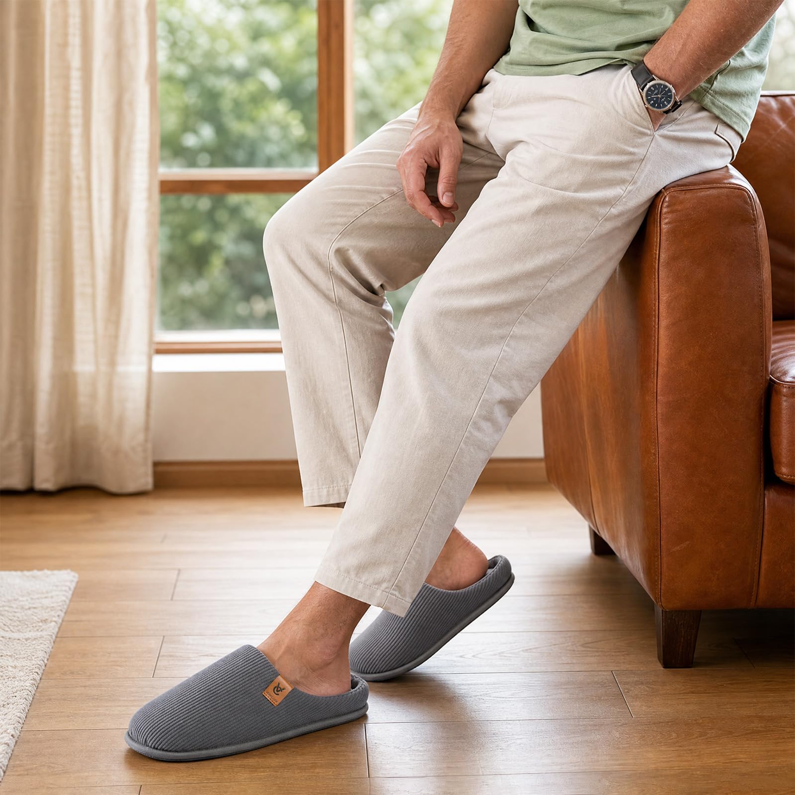 VeraCosy Zapatillas cómodas deslizantes para hombre de pana con espuma viscoelástica zapatos de casa para interiores