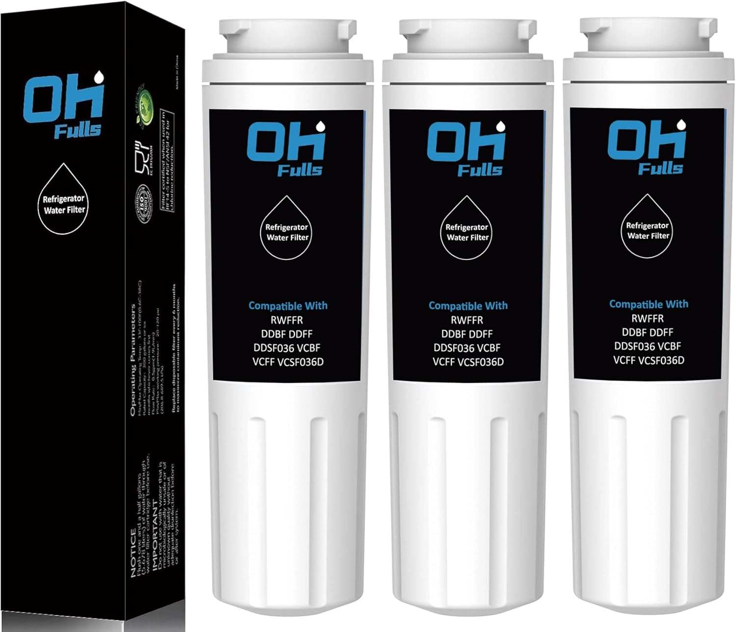 RWFFR Water Filter Replacement Cartridge, Compatible with Viking RWFFR, DDBF, DDFF, DDSF036, RDDFF236, RDFN536DSS, RDDFF236SS01, RDDFF236SS02, RDDFF236SS03, VCBF, VCFF, 3-Pack in White