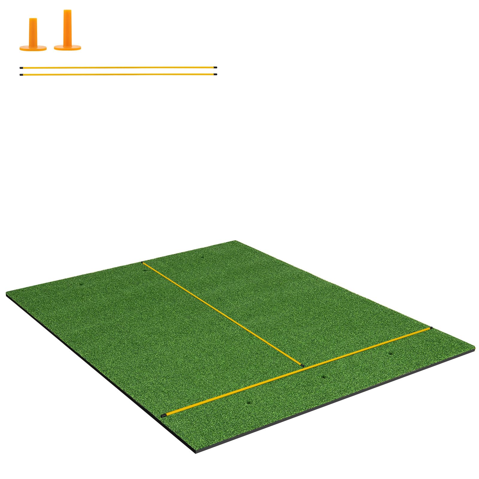 GYMAX Golf Abschlagmatte, Golf Übungsmatte mit 2 Gummi-Tees, 2 Ausrichtungsstäben & 6 Abschlagpositionen, Golf-Schlagmatte für Schwung-Training, Golfmatte für Indoor & Outdoor