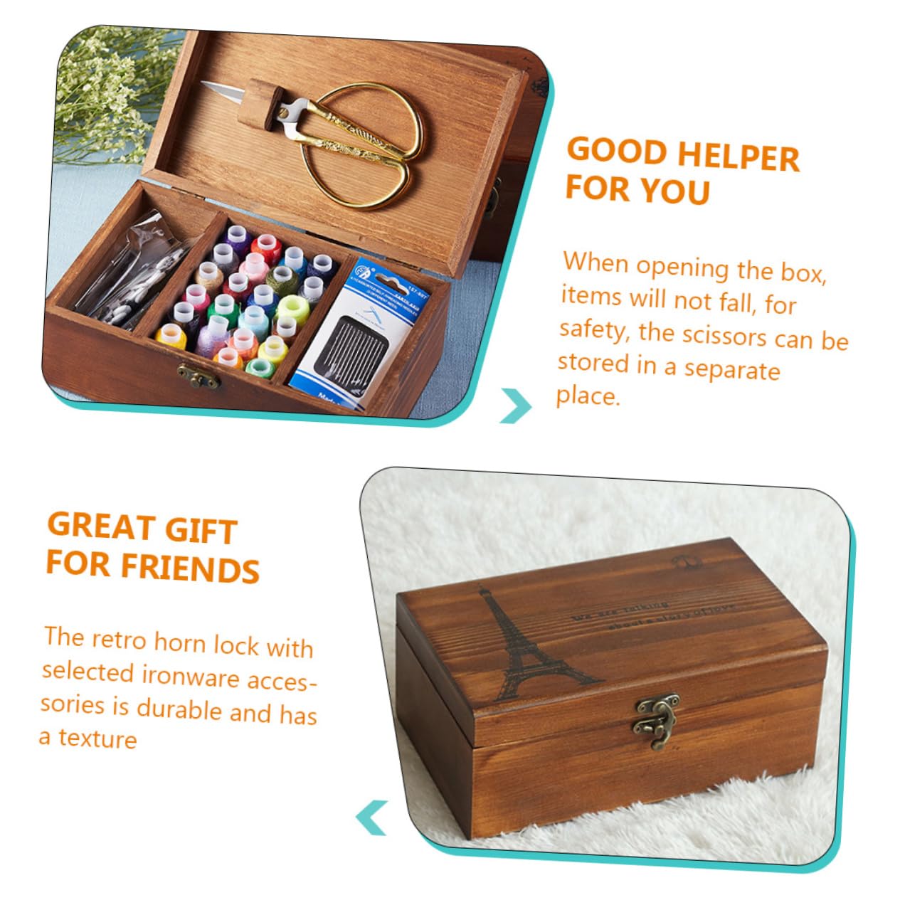 VILLCASE 2 Stück Nähkästchen Vintage zur Aufbewahrung Tragbare Schneiderbox für Nähbedarf Organizer für Nähwerkzeuge und Garn für Handarbeit und Diy Projekte