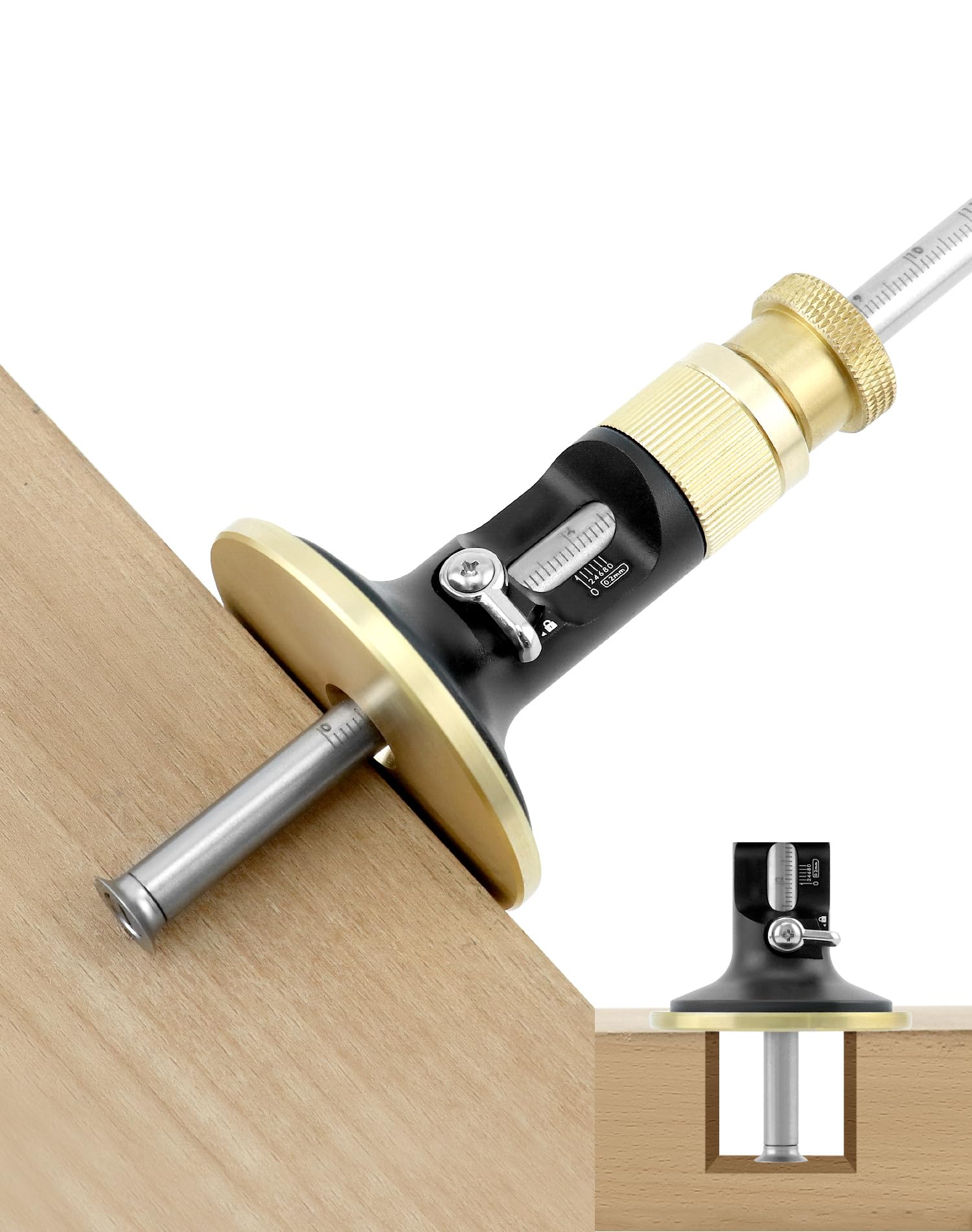 QWORK® Precision Wheel Marking Gauge and Mortice Gauge, Woodworking Scribing and Depth Measuring Tool for Soft Wood - Micro Adjustable & Metric Reading