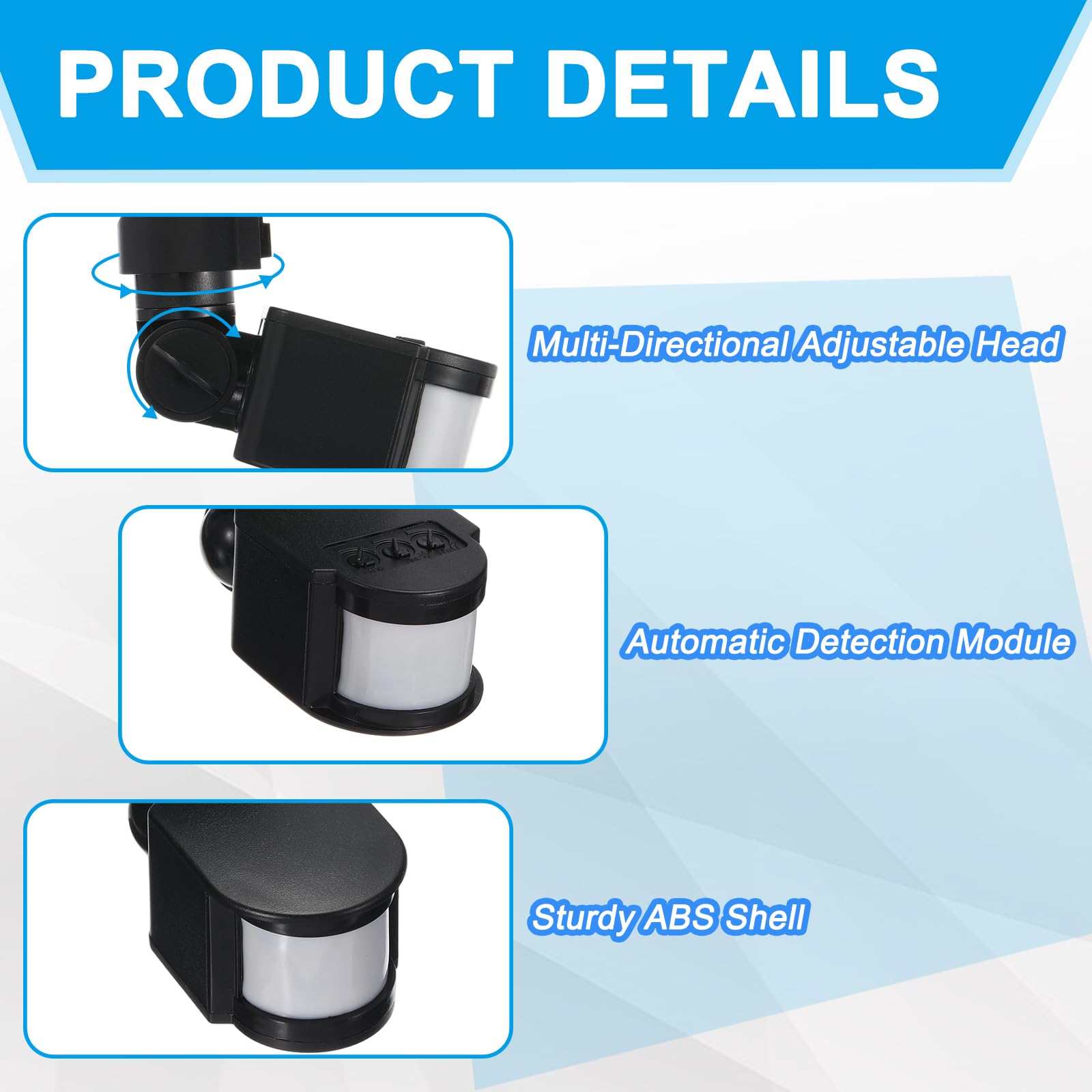 Sensor de movimiento para exteriores, 4 piezas de repuesto infrarrojo PIR detector de movimiento DC24V 180° sensibilidad ajustable 10S-7min temporizador de retardo para iluminación LED de