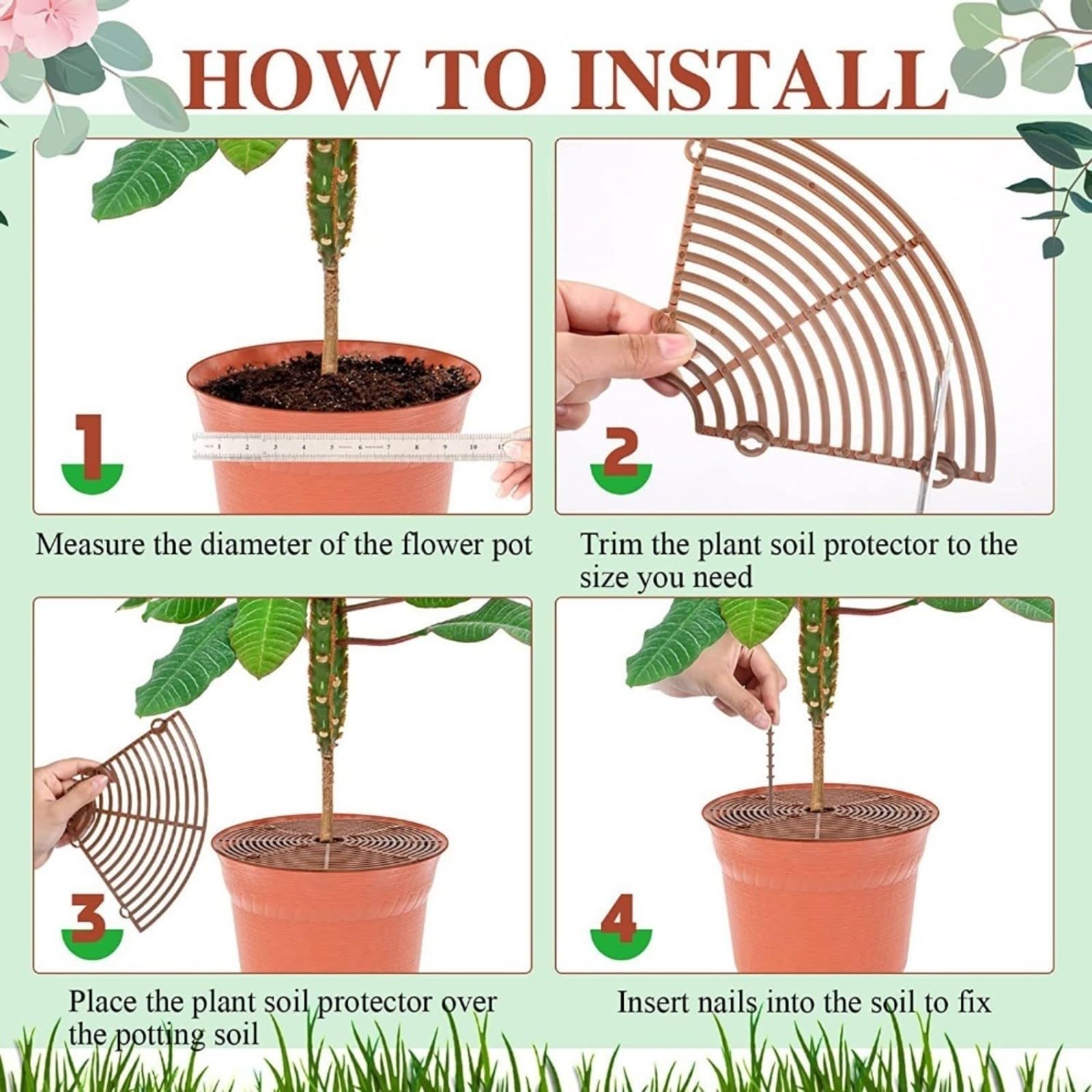 Paquete de 4 rejillas para macetas de 19/30 cm, protectores de suelo de animales, gatos, perros, de plástico para el hogar, jardín, marrón y negro (B)