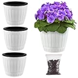 Planterhoma 3 Pack Self Watering Pots for Indoor Plants, 6.5 Inch Plastic Plant Pots, White