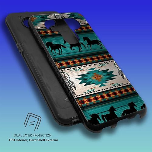 Miniatura 4 de CasesOnDeck Funda ajustable compatible con LG K51 / LG Reflect/LG Q51 [Armadura cepillada] Funda negra de doble capa con diseño (Horse Tribal)