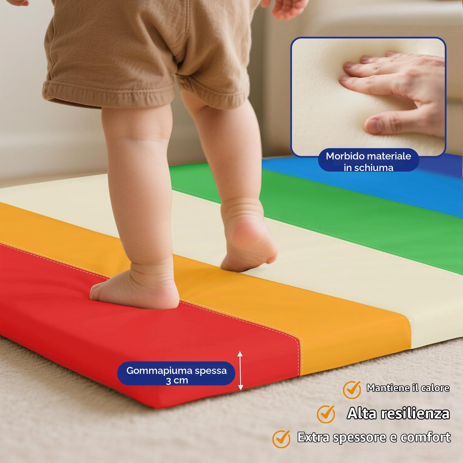 JungleDove Tappeto da Gioco in Schiuma per Bambini: 121x121 cm Tappeto da Gioco per Bambini Impermeabile in Pelle PU - da Gioco per il Pavimento (Arcobaleno)