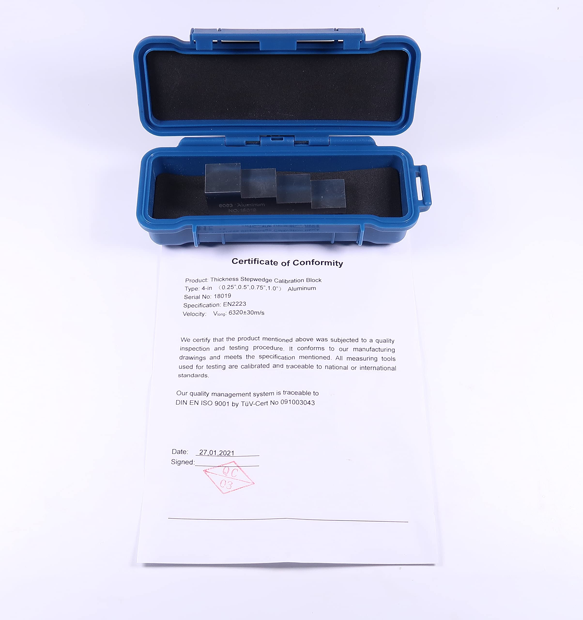 TMTeck UT Aluminum Test Block& Calibration Thickness Block 4 Step 0.25"0.5"0.75"1" Inch with ABS Carrying case Ultrasonic Calibration Block Step Wedge