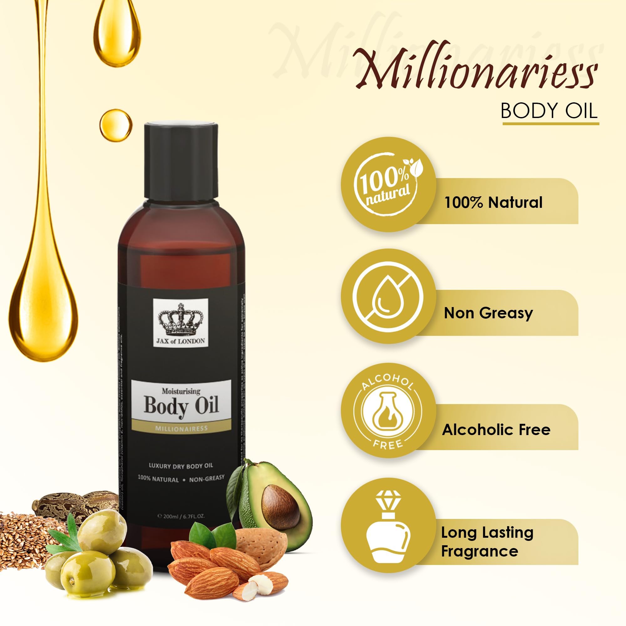 Jax of London Millionaires and Oriental Body Oil Two Pack 400ml Set Body Oil, Inspired Fragrance, for Skin Body, Hair, Shower - Image 2
