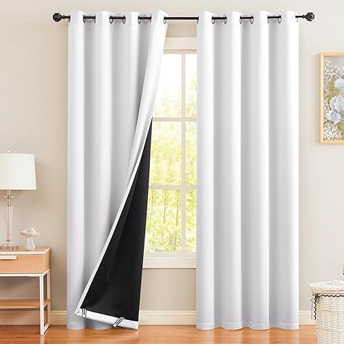 Miniatura 8 de FMFUNCTEX Cortinas opacas blancas para ventana para sala de estar, dormitorio, bloqueo de luz total, cortinas para sala de estar, juego de