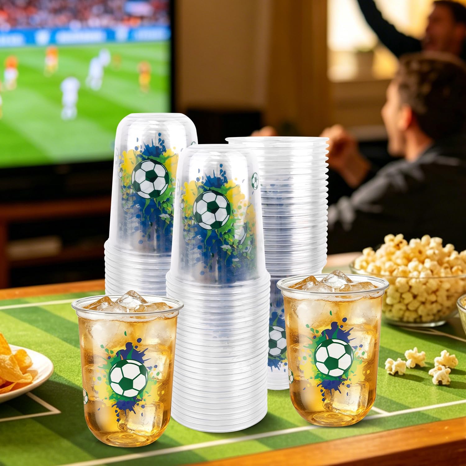 100 Pack Soccer Party Cups, 16 oz Disposable Plastic Cups for Soccer Theme Parties, Game Day, Watch Party & Sports Events, Fun Drink Cups for Beer, Soda & Juice