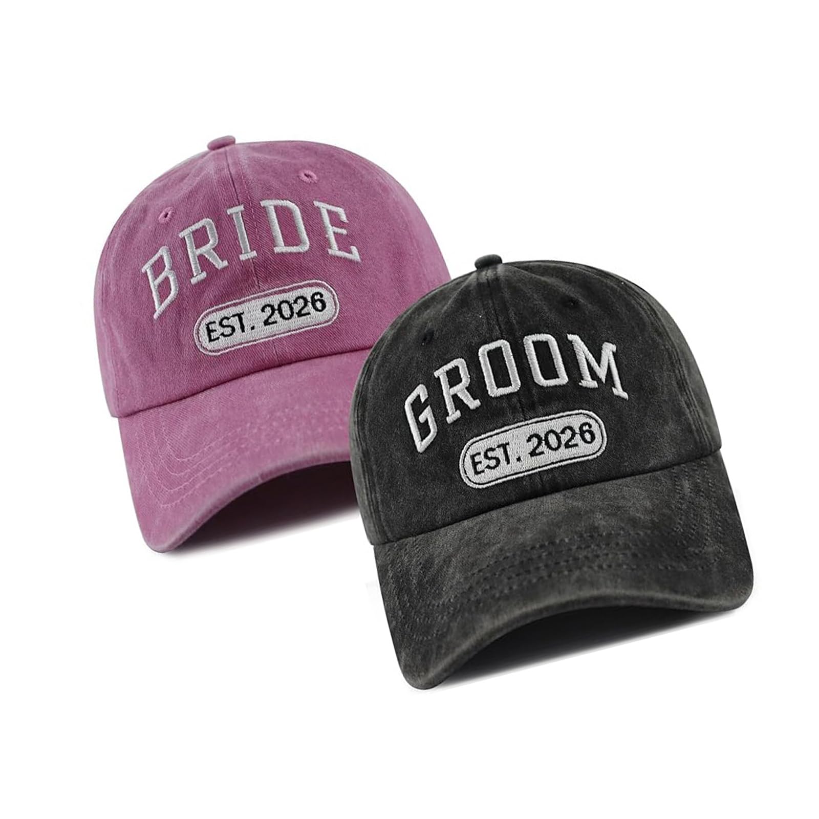 Elnwnnkc 2PCS Romance Couple Hat Adjustable Cotton Baseball Hat for Bride Groom with Embroidered Pattern Wedding Accessories Couple Hat