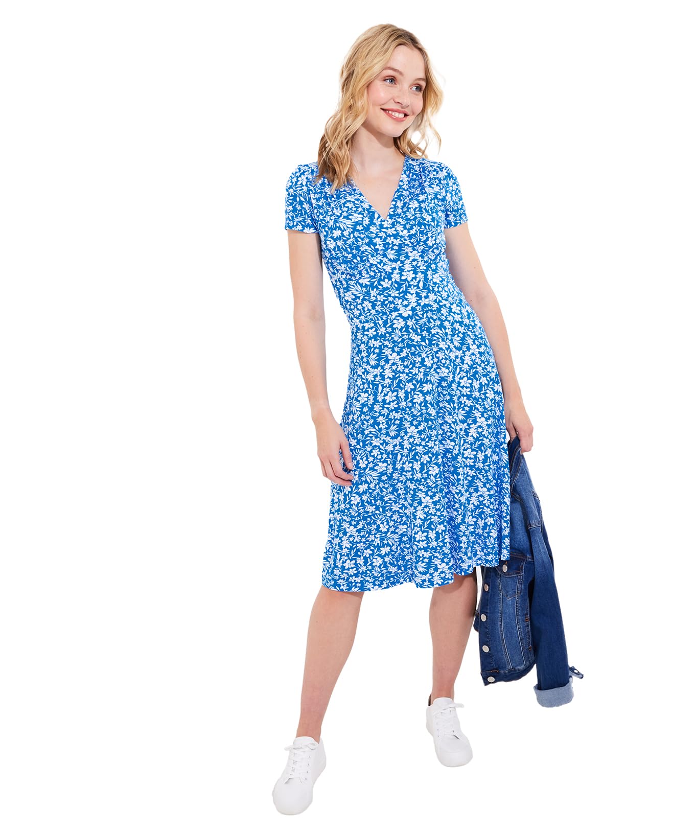 Joe Browns Women's Flattering Floral Jersey Wrap Dress, Regular Fit, Blue, UK 12