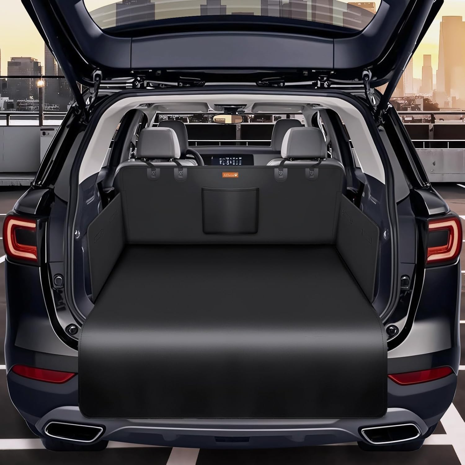 Alfheim Car Cover Liner Protector for Dog, Nonslip Waterproof Anti-Wrinkle Pet Cargo Cover, Anti-Scratch Tear-Resistan Washable Trunk Cover Mat Travel, Universal for Small Truck SUV, Black