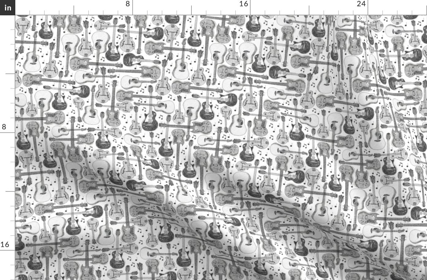 Spoonflower Fabric - Guitars Music Notes Pointillism Retro Printed on Organic Cotton Sateen Fabric by The Yard - Sewing Quilting Apparel Home Decor