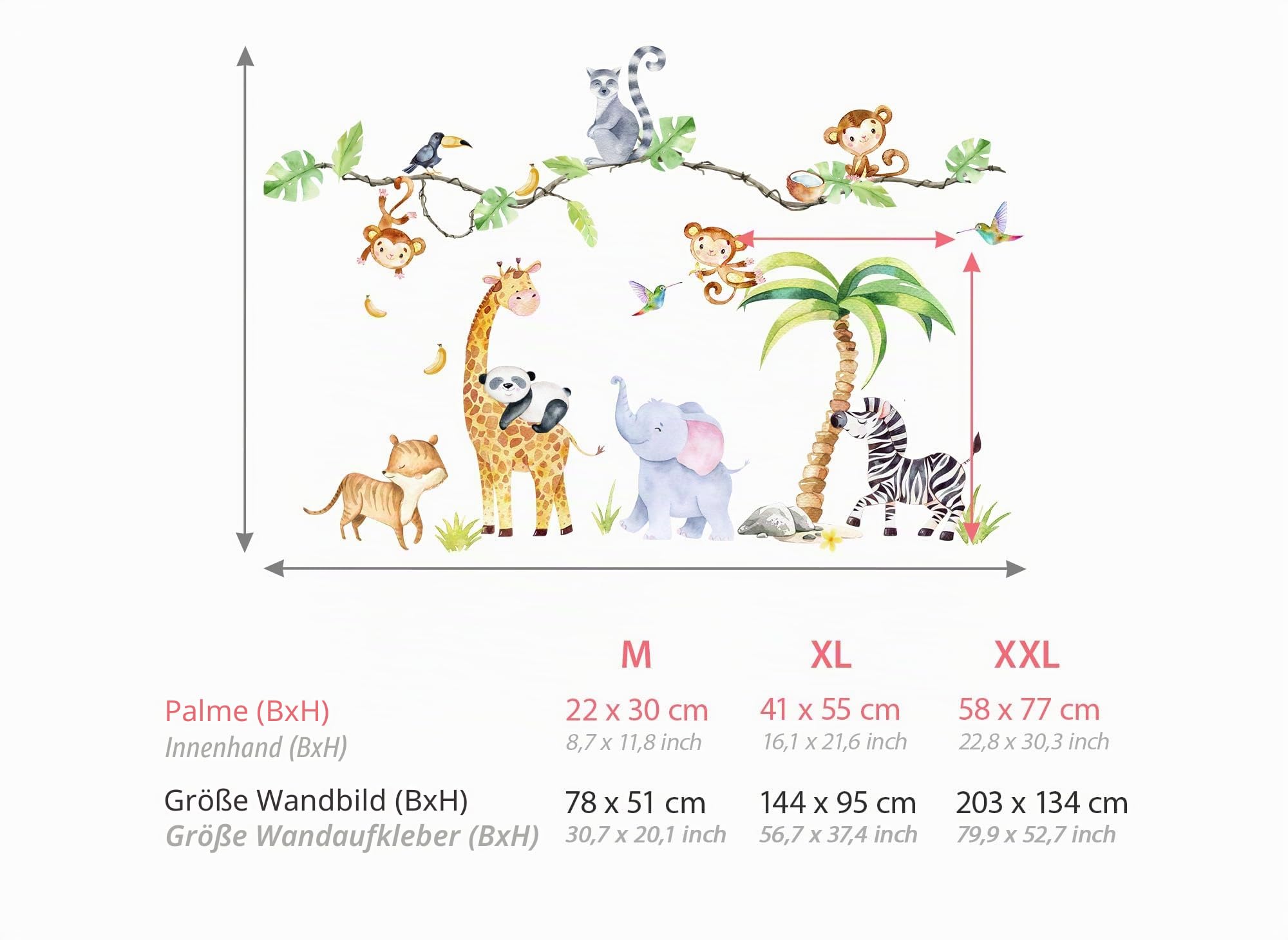 Grandora XXL Wandsticker Set Safari Tiere Wandtattoo Baby Kinderzimmer DL769-5